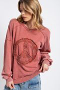 Easel Peace Sign Washed Terry Pullover