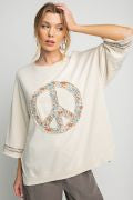 Load image into Gallery viewer, Easel Mineral Wash Terry Floral Peace Sign Pullover
