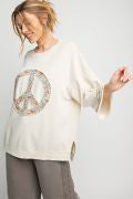 Easel Mineral Wash Terry Floral Peace Sign Pullover