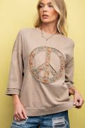 Load image into Gallery viewer, Easel Mineral Wash Terry Floral Peace Sign Pullover
