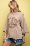 Easel Mineral Wash Terry Floral Peace Sign Pullover