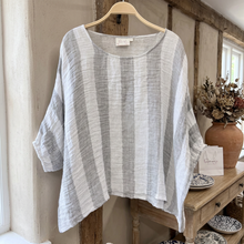 Load image into Gallery viewer, Paper Lace Linen &amp; Gauze Top with Vertical Stripes
