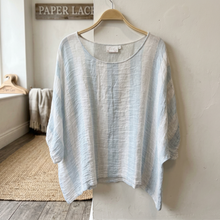Load image into Gallery viewer, Paper Lace Linen &amp; Gauze Top with Vertical Stripes
