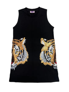 Sparkle City Tiger Head Tank Dress Black