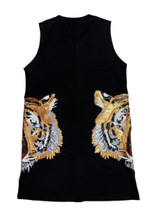 Sparkle City Tiger Head Tank Dress Black