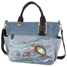 Load image into Gallery viewer, Chala Canvas Print Pocket Tote Turtles Indigo
