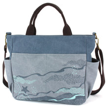Load image into Gallery viewer, Chala Canvas Print Pocket Tote Turtles Indigo
