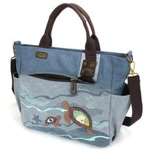 Load image into Gallery viewer, Chala Canvas Print Pocket Tote Turtles Indigo
