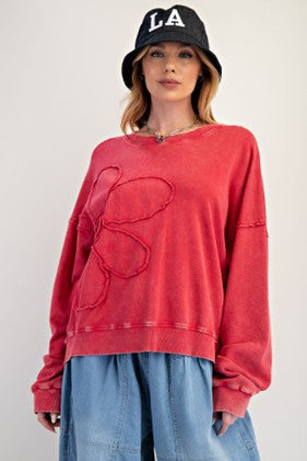 Easel Flower Patch Washed Terry Knit Pullover