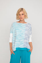 Load image into Gallery viewer, Ozai N Ku Turq Stripe Front Dolman Boxy Top
