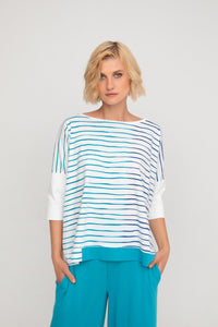 Ozai N Ku Turq Stripe Front Dolman Boxy Top