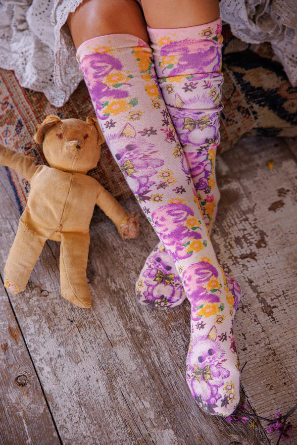 Magnolia Pearl Floral Teddy OTK Socks