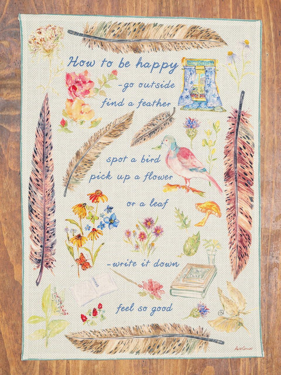 April Cornell How To Be Happy Tea Towel