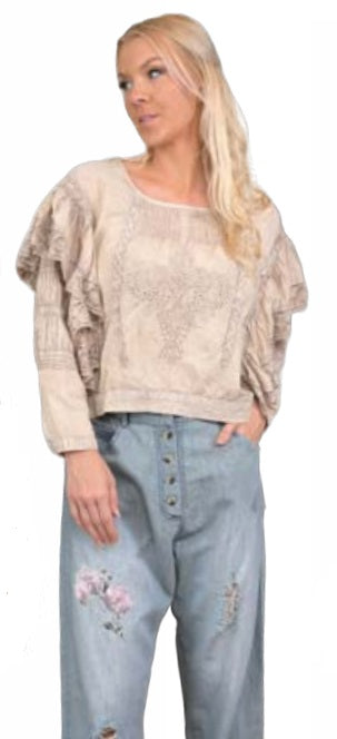 Paper Lace Artsy Top with Tucks Ruffles & Embroidery