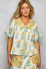Load image into Gallery viewer, Pol Clothing Floral Pattern V-Neck Short Sleeve Roomy Fit Top
