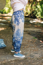 Load image into Gallery viewer, Market of Stars Let The Light In Linen Cropped Artist Pant Blue Delft Print
