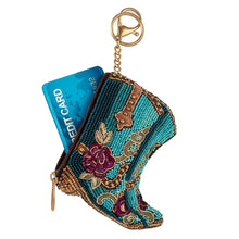 Load image into Gallery viewer, Mary Frances Kickin&#39; Around Beaded Cowboy Boots Coin Purse/Key Fob
