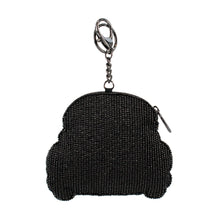 Load image into Gallery viewer, Mary Frances On the Road Black Car White Flower Coin Purse
