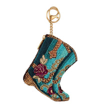 Load image into Gallery viewer, Mary Frances Kickin&#39; Around Beaded Cowboy Boots Coin Purse/Key Fob
