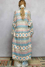 Load image into Gallery viewer, Pol Clothing Crochet Stripe Open-Knit Scalloped Long Sleeve Cardigan
