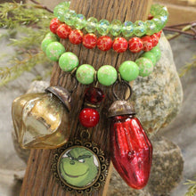 Load image into Gallery viewer, The Primitive Peddler Grinchy Isn&#39;t Allowed Charm&#39;d Bracelet Set
