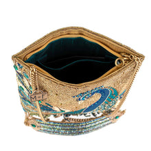 Load image into Gallery viewer, Mary Frances Peacock Feathers Beaded Blue Peacock Crossbody Handbag
