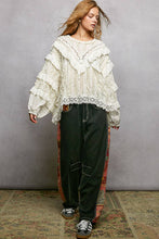 Load image into Gallery viewer, Pol Clothing Eyelet Ruffle Raw Edge Trim Lace Solid Knit Top
