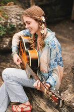 Load image into Gallery viewer, Market of Stars Peace Out Cropped Kimono Pixie Duster with Doves and Sunrise
