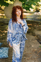 Load image into Gallery viewer, Market of Stars Let The Light In Linen Cropped Artist Pant Blue Delft Print
