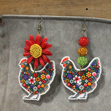 Load image into Gallery viewer, The Primitive Peddler Early Morning Sunrise Rooster Dangle Earrings
