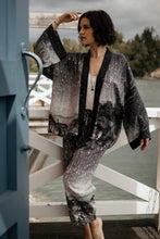 Load image into Gallery viewer, Market of Stars Stargazer Linen Cropped Artist Pant with Falling Stars Print.
