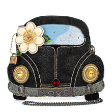 Load image into Gallery viewer, Mary Frances On the Road Black Car White Flower Beaded Crossbody Handbag
