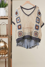 Load image into Gallery viewer, Mello Boho Crochet Patchwork V Neck Short Sleeve Top
