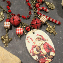 Load image into Gallery viewer, The Primitive Peddler Candy Cane Santa Charm'd Necklace
