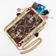 Load image into Gallery viewer, Mary Frances The Queen Beaded Queen Playing Card Mini Crossbody Clutch!
