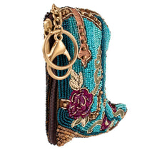 Load image into Gallery viewer, Mary Frances Kickin&#39; Around Beaded Cowboy Boots Coin Purse/Key Fob

