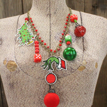 Load image into Gallery viewer, The Primitive Peddler Grinchy Christmas Charm&#39;d Necklace
