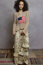Load image into Gallery viewer, Pol Clothing Long Sleeve American Flag Hoodie Thin Sweater Top Beige
