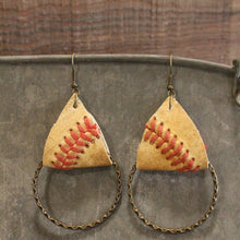 Load image into Gallery viewer, The Primitive Peddler Leather &amp; Thread Baseball Earrings
