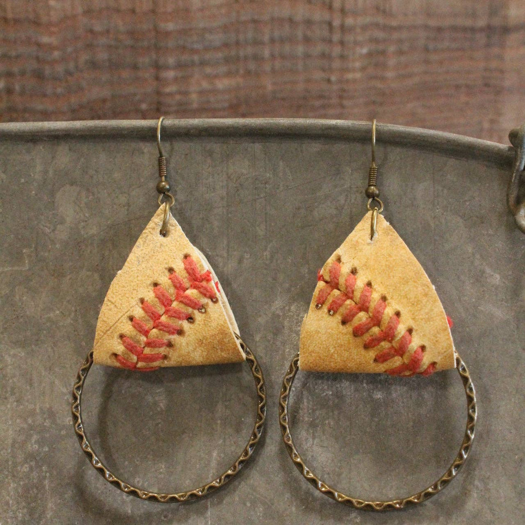 The Primitive Peddler Leather & Thread Baseball Earrings