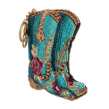 Load image into Gallery viewer, Mary Frances Kickin&#39; Around Beaded Cowboy Boots Coin Purse/Key Fob
