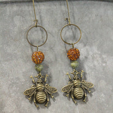 Load image into Gallery viewer, The Primitive Peddler Buzzing Along Olive Dangle Earrings
