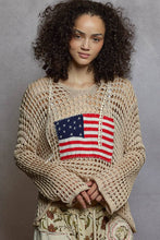 Load image into Gallery viewer, Pol Clothing Long Sleeve American Flag Hoodie Thin Sweater Top Beige
