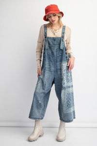 Easel Bandana Printed Loose Fit Overalls