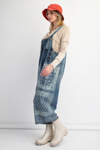 Easel Bandana Printed Loose Fit Overalls