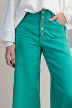 Load image into Gallery viewer, Easel Button Front Stretch Twill Pants Clover Green
