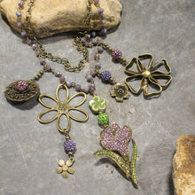 Load image into Gallery viewer, The Primitive Peddler Blooming Purple Lilies Layered Necklace
