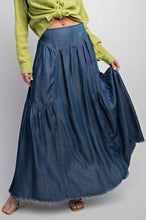 Load image into Gallery viewer, Easel Frayed Bottom Wash Denim Maxi Skirt
