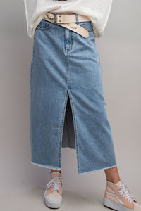 Easel Front Slit Washed Denim Skirt