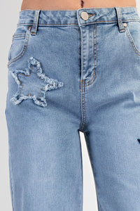 Easel Washed Star Patch Denim Pants